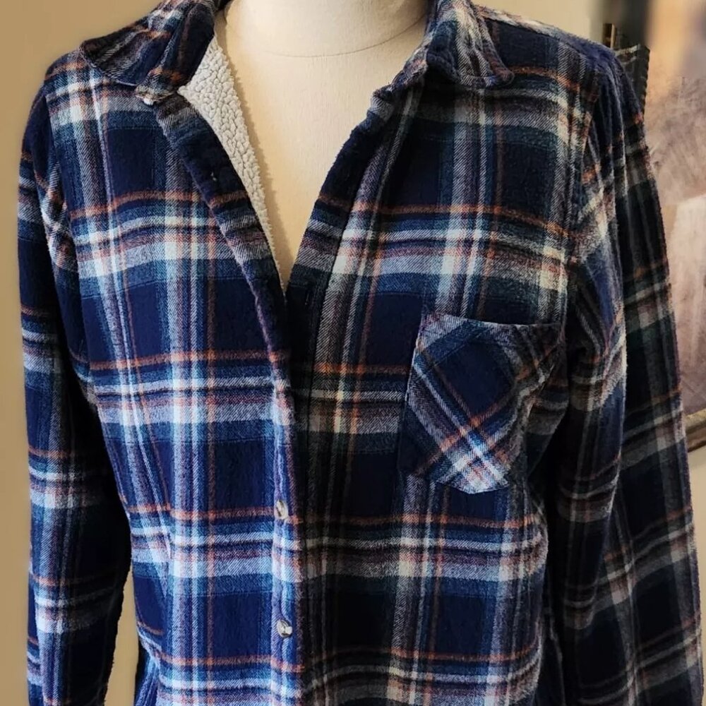 U2B, women's, Shirt Jacket, Lined with poly fleece, Large, Blue & Red Plaid, L